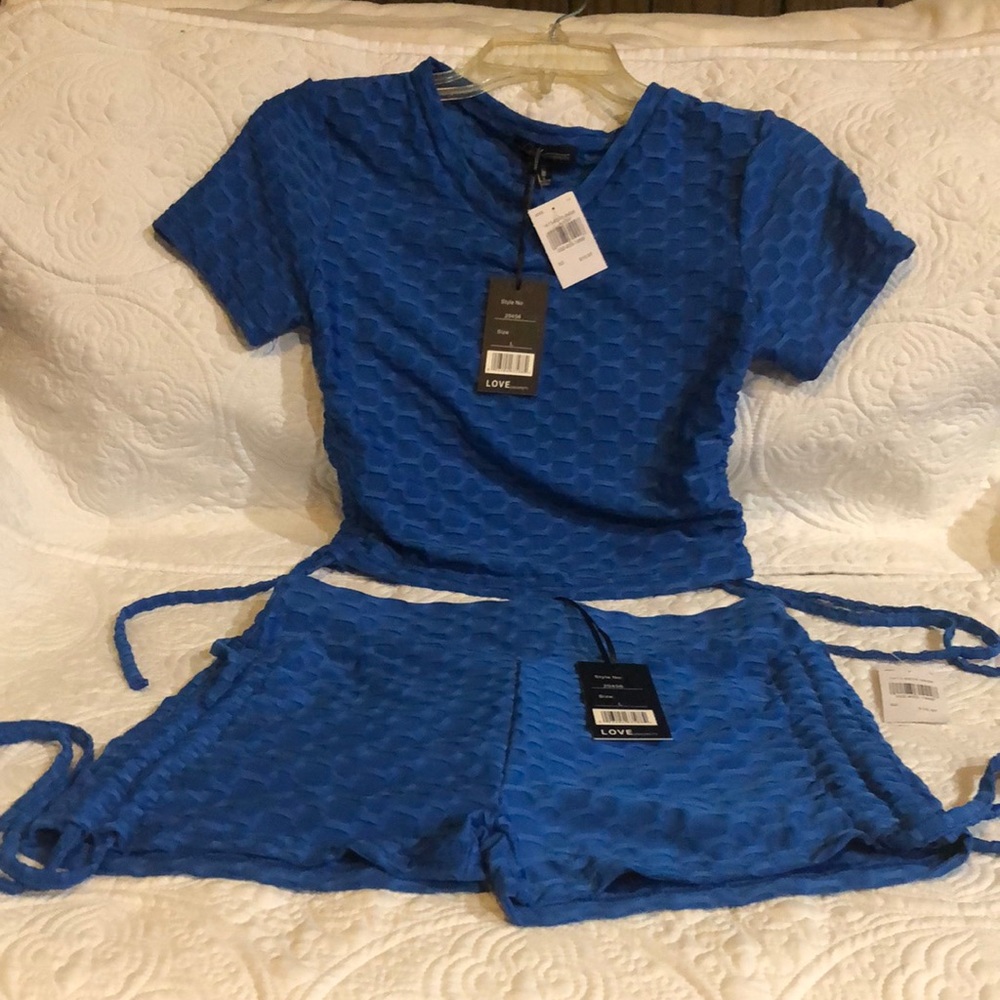 Love University spandex bubble textured short set